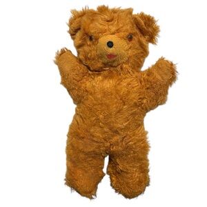 Vtg MCM Teddy Bear Plush Long Fur 18” 1950s 1960s